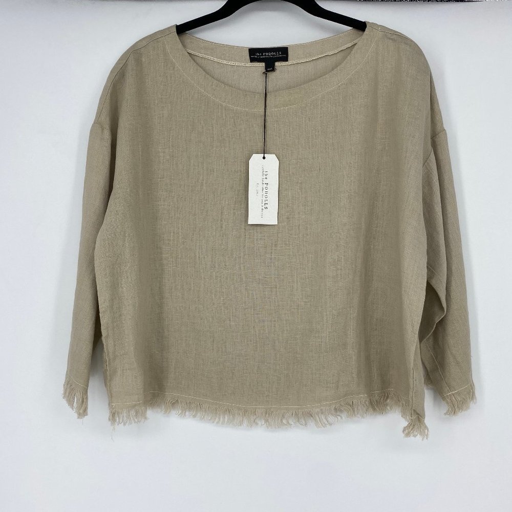 The Podolls | Size S. Tan 100% Linen Tunic Blouse